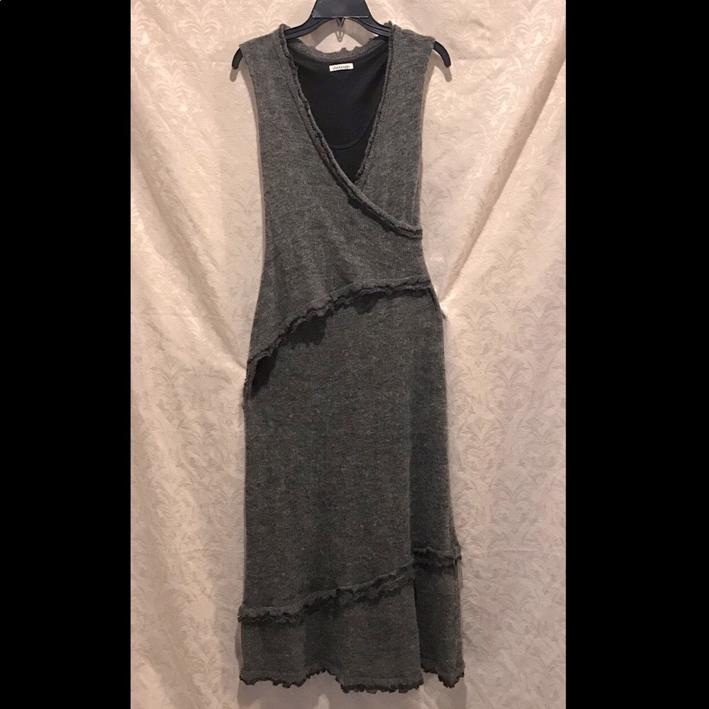 Grey Wool Asymmetric Artsy Tank Dress XS Lagenlook
